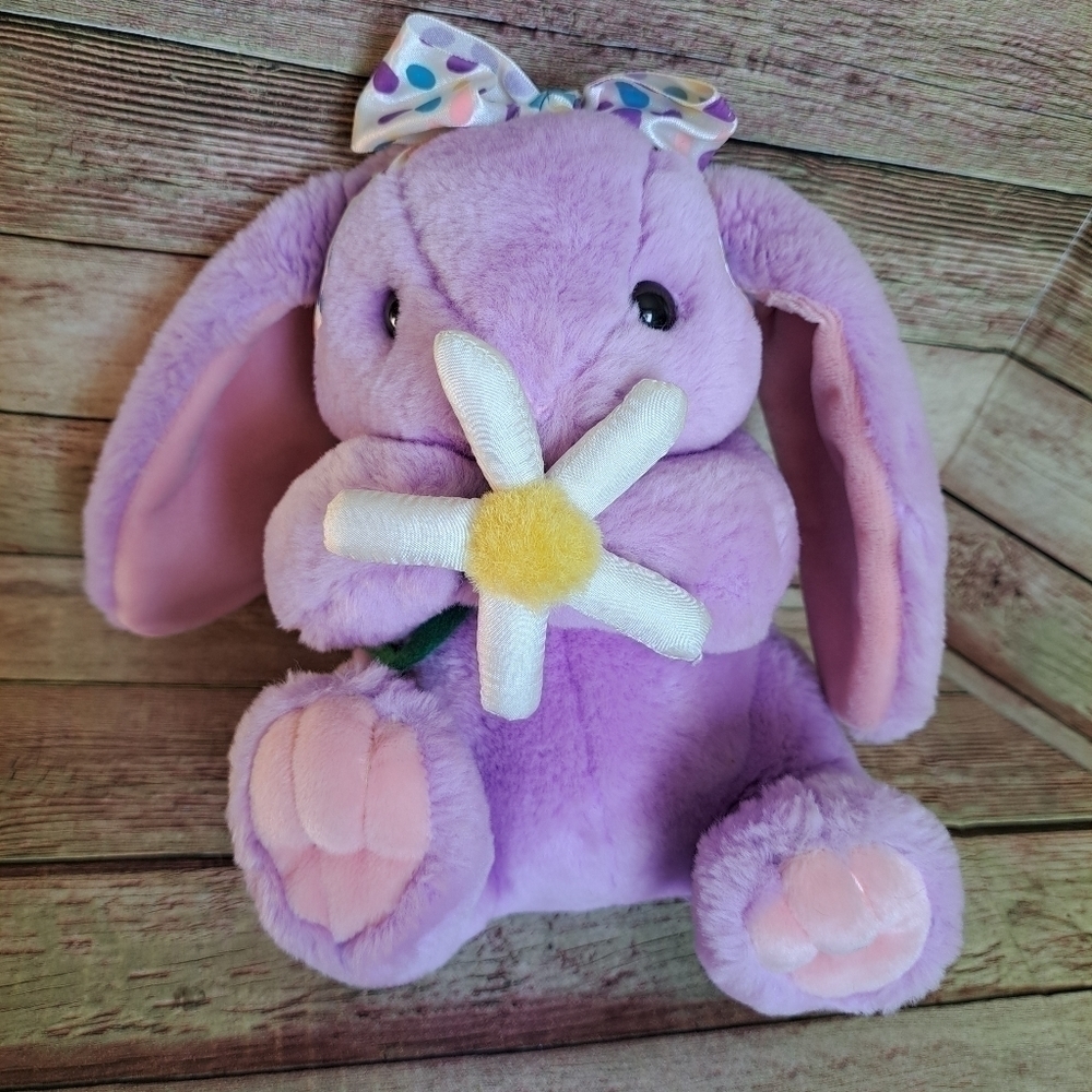 Vintage Walmart 80's 90's Easter Bunny Rabbit Plush Stuffed Animal Pink Purple